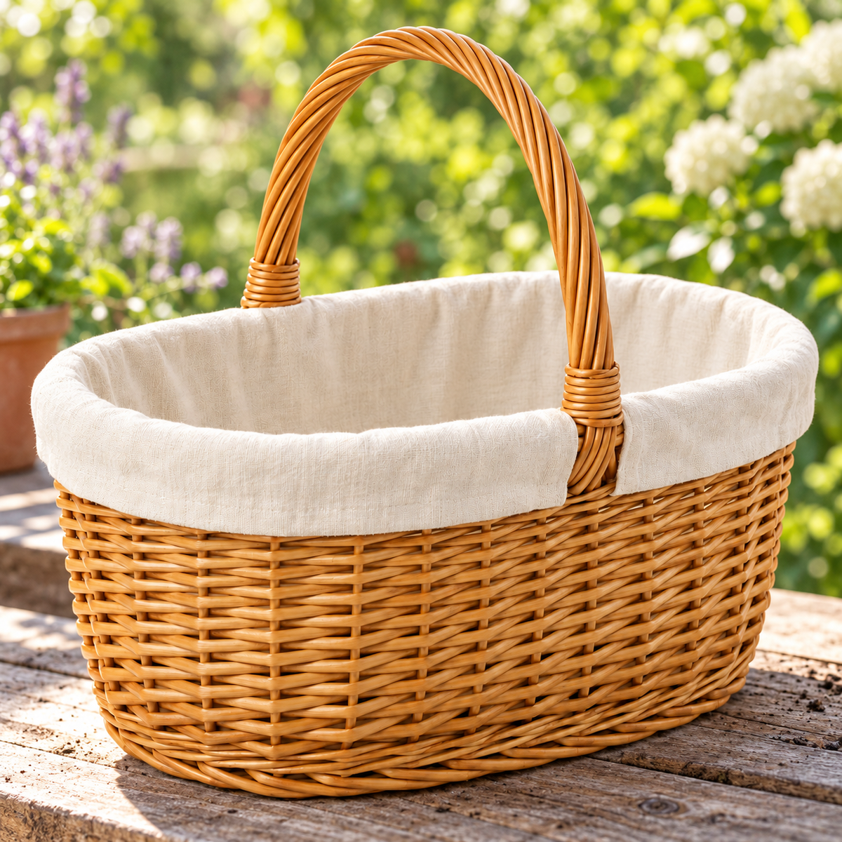 Orchard Gathering Basket garden scene and product details