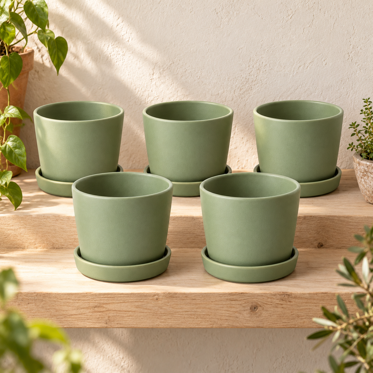 Sage Seedling Pots garden scene and product details