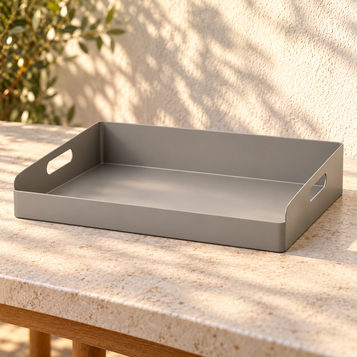 Pebble Potting Tray garden scene and product details