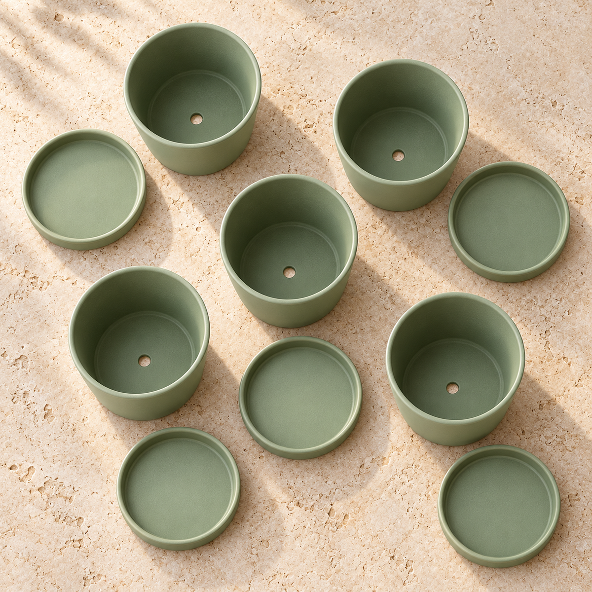 Sage Seedling Pots garden scene and product details