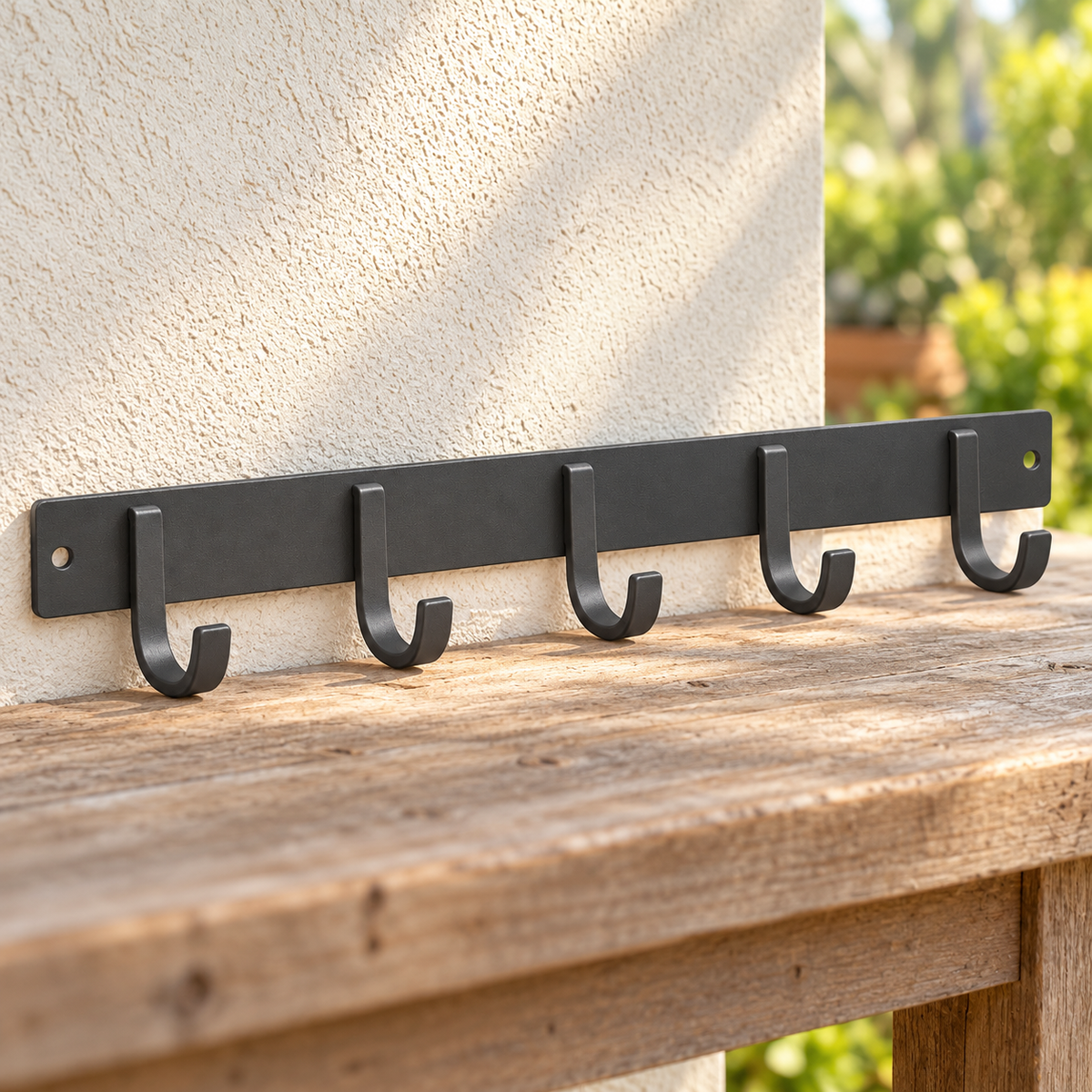 Terrace Tool Rail garden scene and product details