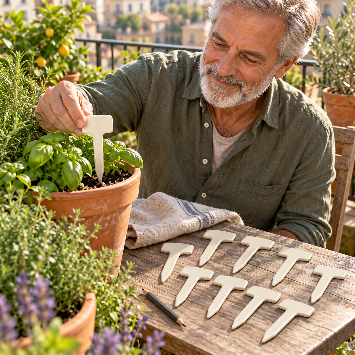 Garden plant labels in use