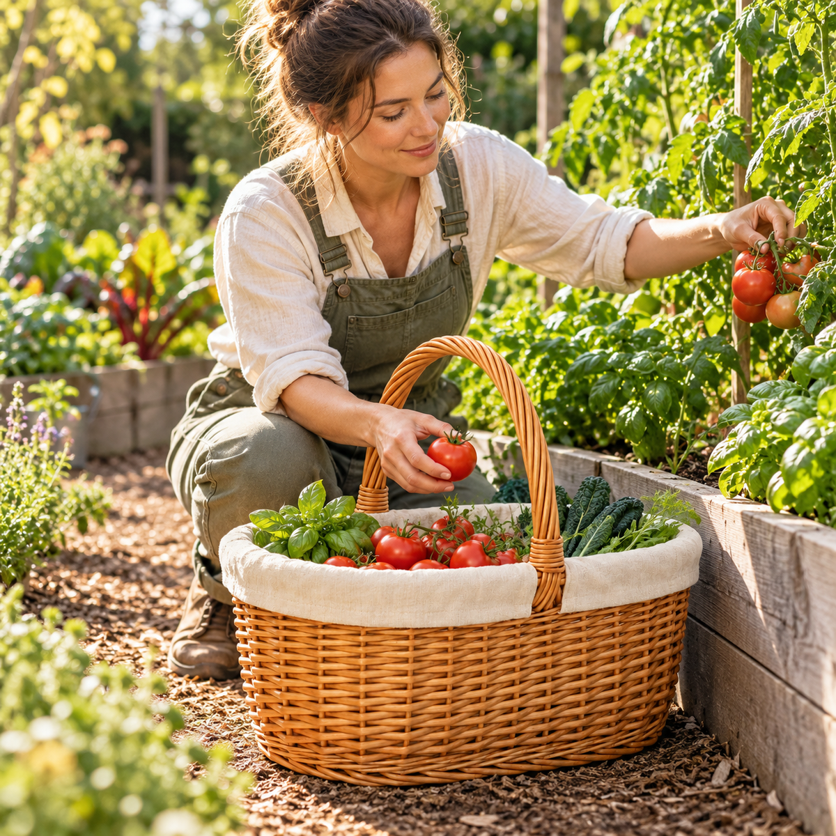 Garden harvest basket in use